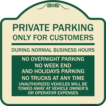 Signmission Only for Customers During Normal Business Hours No Overnight Parking No Trucks at Any, TG-1818-23519 A-DES-TG-1818-23519